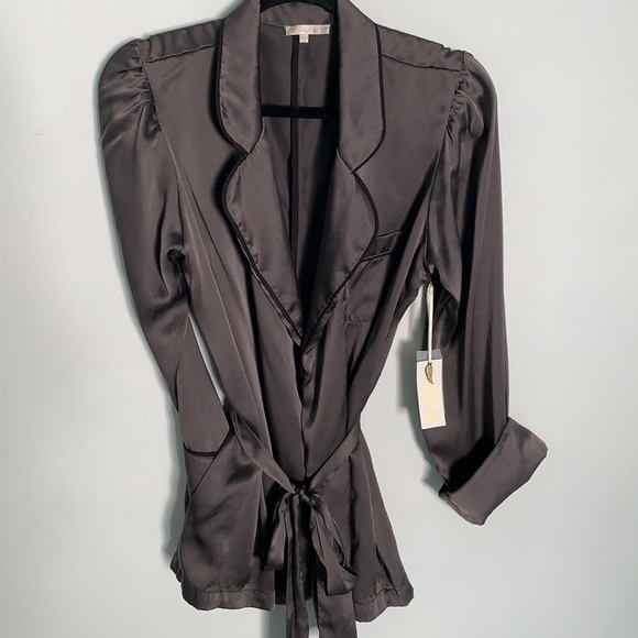 Gold Hawk *NWT* Pewter Grey Blazer / Kimono with Black Piping; SMALL - Picture 2 of 11